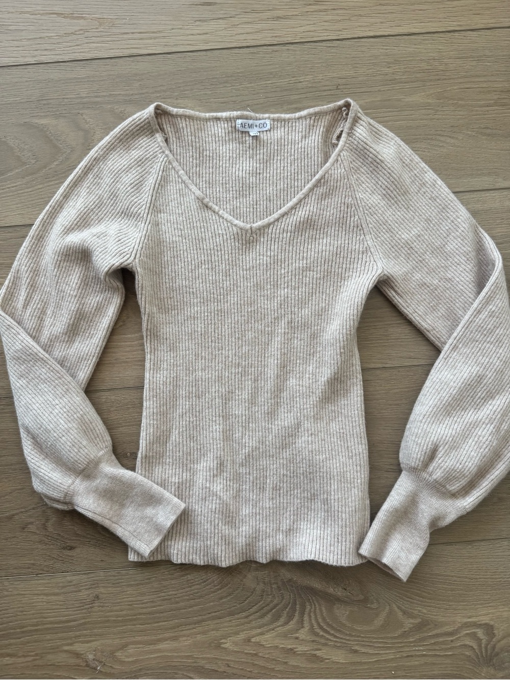 Aemi + Co Medium Cream Sweater with Bishop Sleeves
